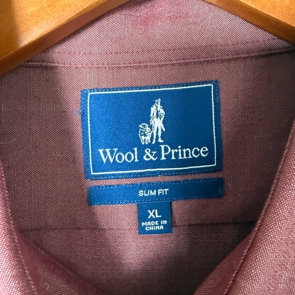 WOOL & PRINCE Men’s XL Merino Wool Button Down Shirt in Burgundy Oxford slim fit - Picture 3 of 16